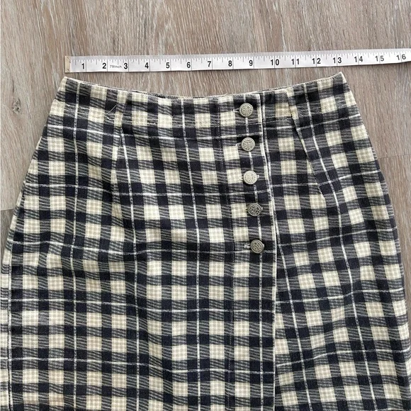 Vintage Niki Lee Gingham Button Wrap Skirt Size 7 Unique Retro